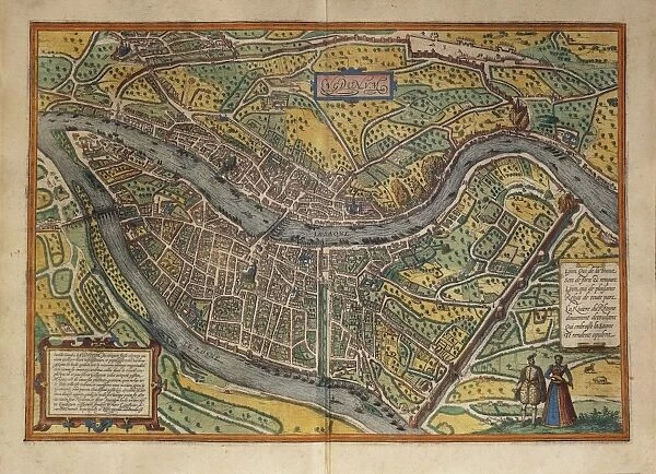 Map of Lyon, France, from Civitates Orbis Terrarum by Georg Braun, 1541-1622 and Franz Hogenberg, 1540-1590, engraving