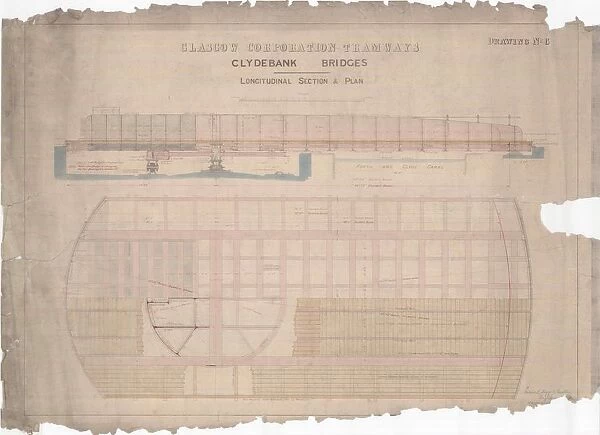 Glasgow Corporation Tramways, Clydebank Bridges, Longitudinal Section and Plan