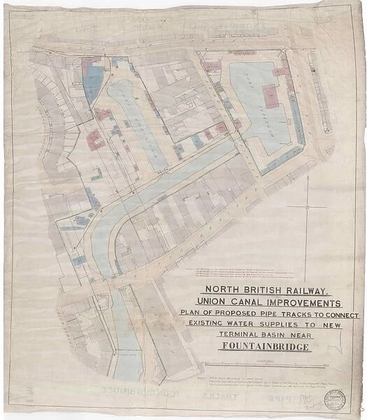 North British Railway Union Canal Improvements, Plan of Proposed Pipe Tracks to Connect Existing Water Supplies to New Terminal Basin Near Fountainbridge