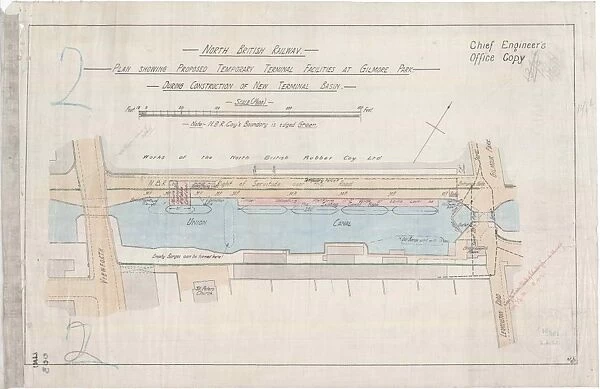 Plan Showing Proposed Temporary Terminal Facilities at Gilmore Park During Construction of New Terminal Basin