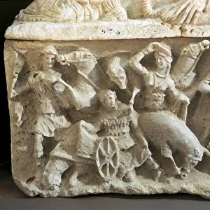 Etruscan funerary urn depicting sacrifice of Hippolytus, son of Theseus